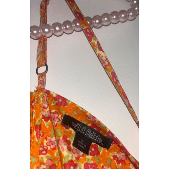 Wild Fable Dress Sz med Orange Floral‎ Cottagecore Smocked Open Back Mini Cotton - Picture 5 of 7